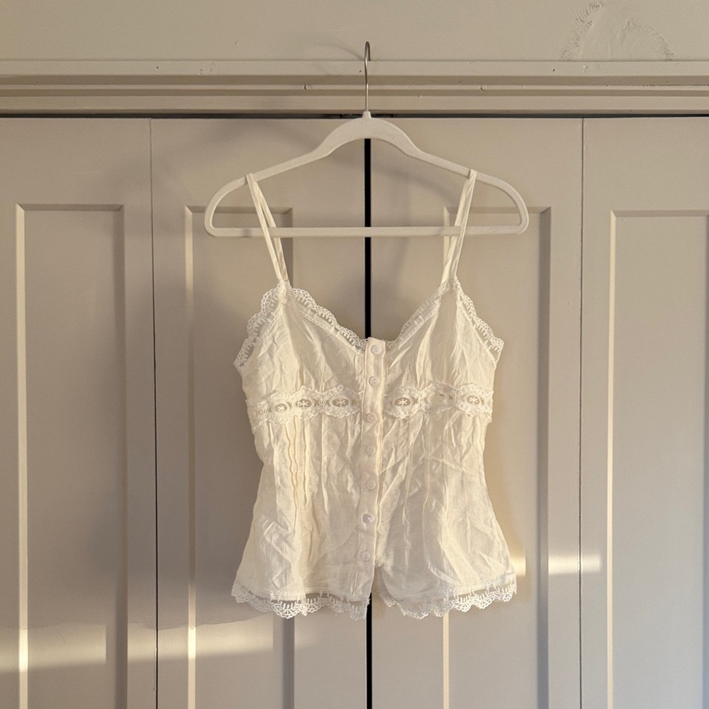 SHEIN Ivory Lace Trim Blouse
